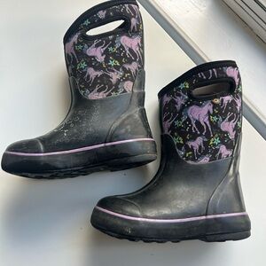 Kids Bogs Black and Purple Unicorn Winter Boots, Size 13